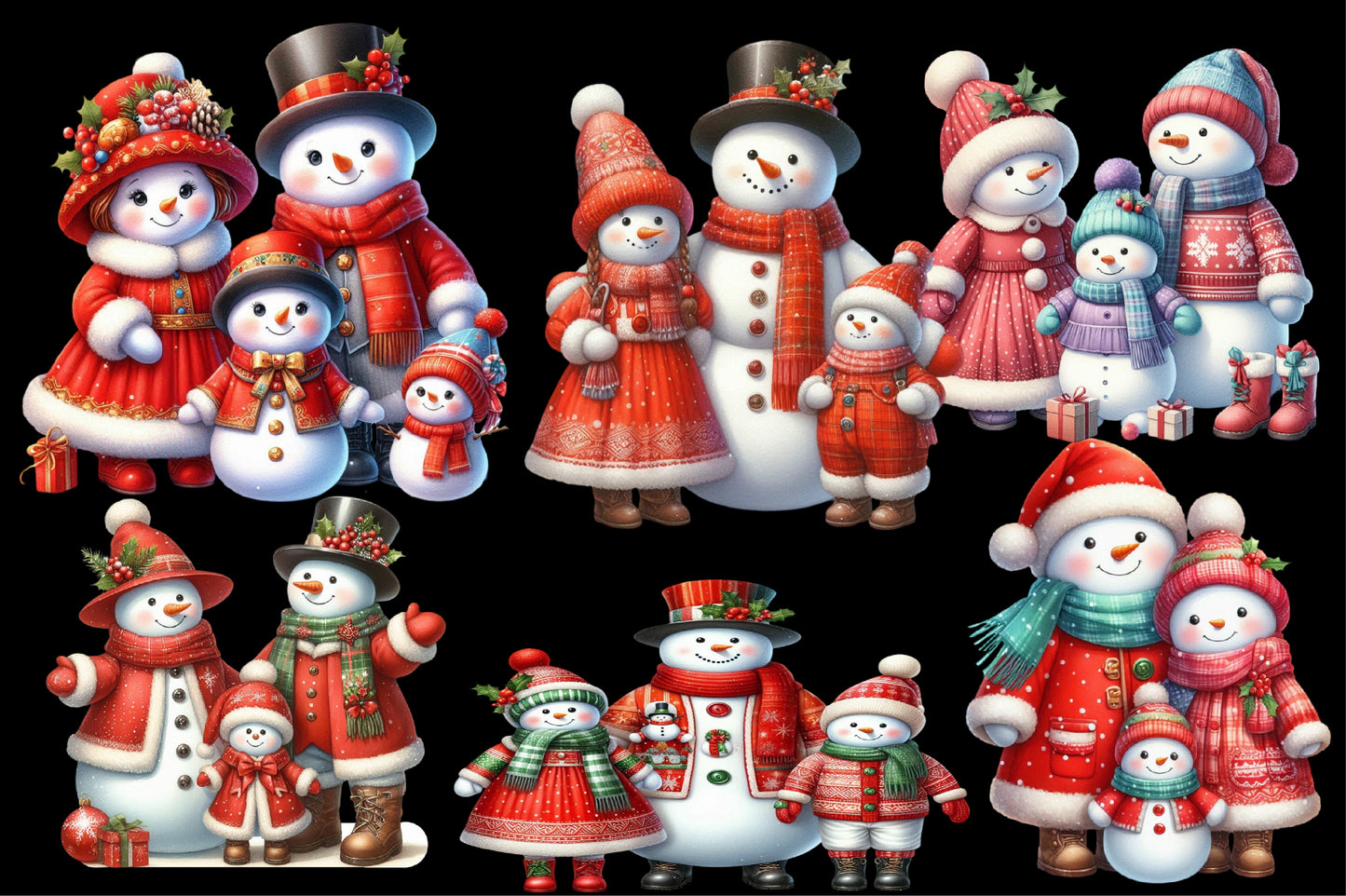 Watercolor Christmas Snowman Family Clipart PNG Bundle | Cute Snowman Winter Holiday Designs