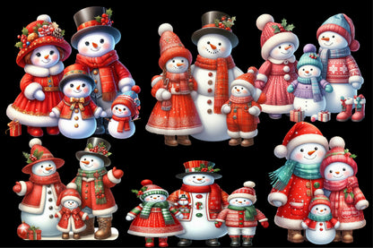 Watercolor Christmas Snowman Family Clipart PNG Bundle | Cute Snowman Winter Holiday Designs
