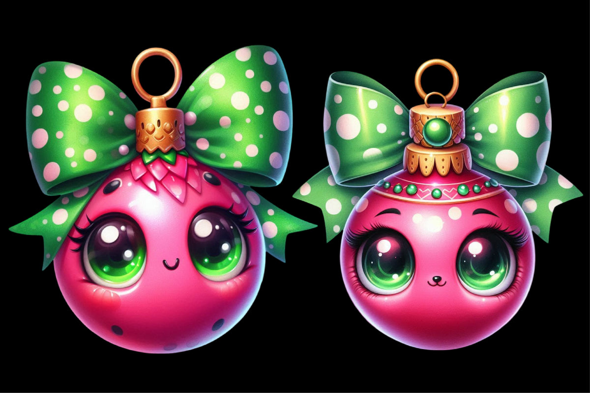 20 Christmas Ornament PNG Watercolor Cute Pink Ornament Clipart Bundle