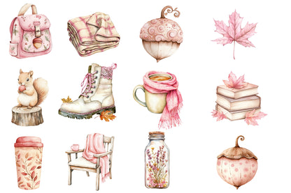 Autumn Serenity Clipart PNG Bundle | Watercolor Peaceful Fall Nature Clipart | Cozy Woodland Autumn PNG