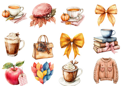 Coquette Autumn Clipart PNG Bundle | Pink Fall Clipart, Girly Autumn PNG