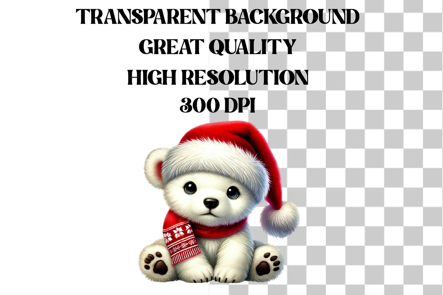 Watercolor Christmas Polar Bear Clipart PNG Bundle | Cute Santa Polar Bear