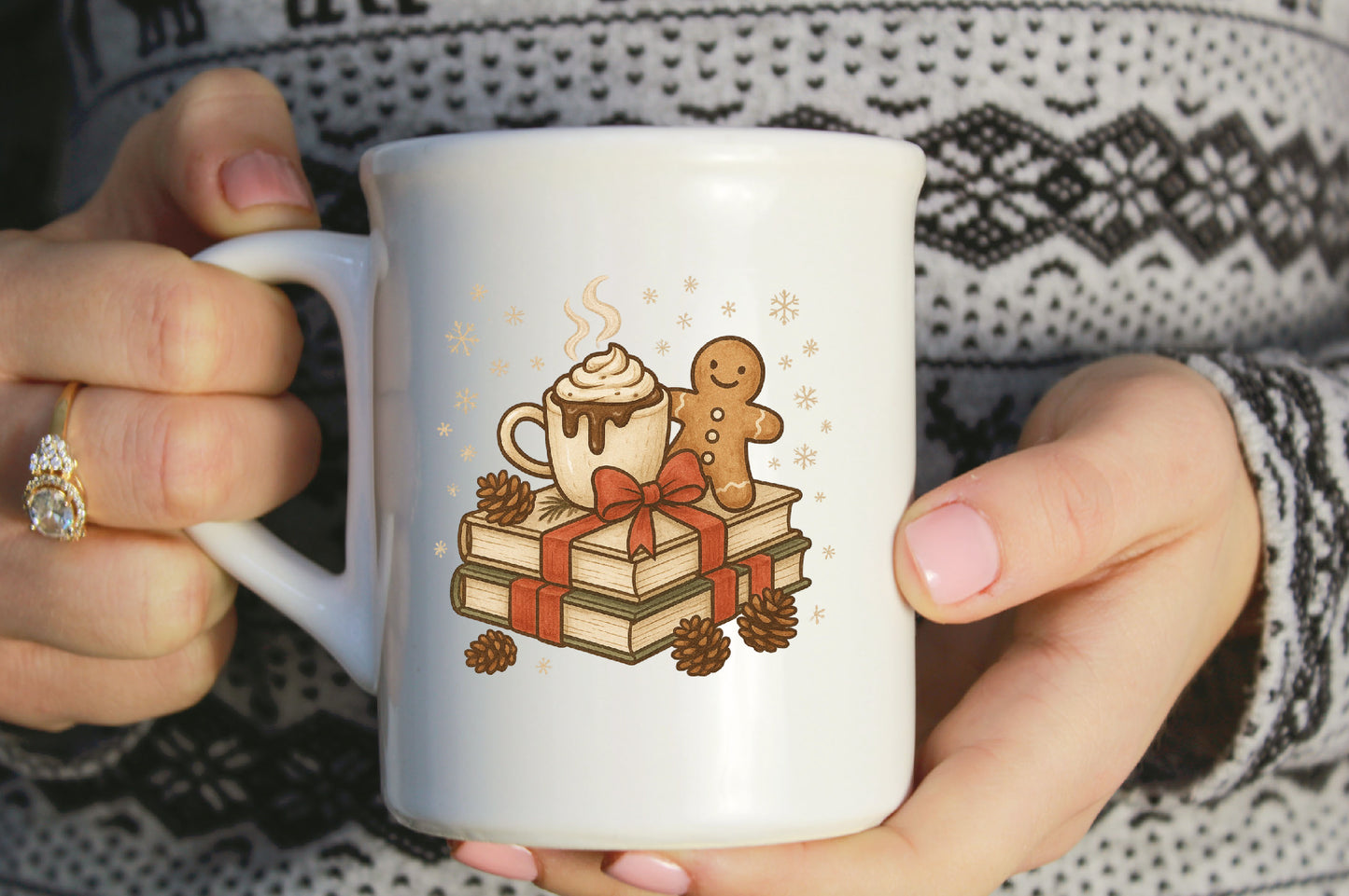 Cozy Christmas Gingerbread Hot Cocoa Books PNG