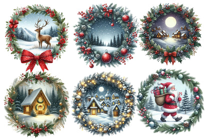 Christmas Winter Scenes PNG Bundle | Watercolor Snowy Christmas Landscape Clipart | Cozy Holiday Winter PNG