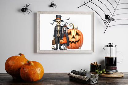 20 Halloween Couple Skeleton PNG Gothic Spooky Romance Pumpkin Clipart