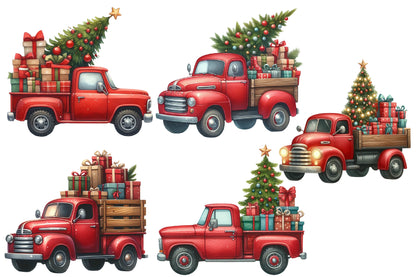 Christmas Truck Tree Clipart PNG Bundle | Watercolor Christmas Truck with Tree Clipart | Rustic Holiday Truck Sublimation PNG