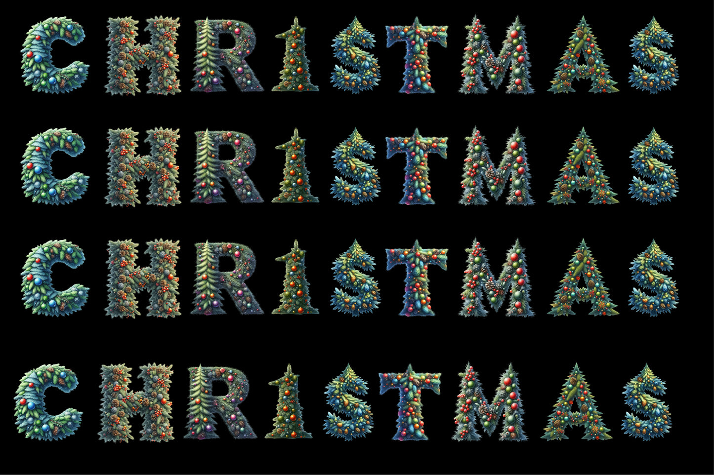 Watercolor Christmas Tree Alphabet PNG Bundle  26 Letters