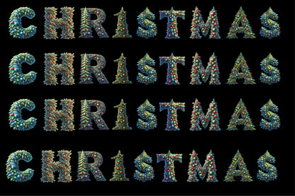 Watercolor Christmas Tree Alphabet PNG Bundle  26 Letters