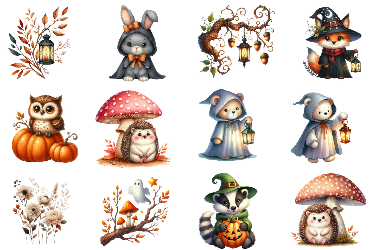 Halloween Animals Clipart PNG Bundle | Cute Spooky Animals PNG, Halloween Woodland Animal Clipart,