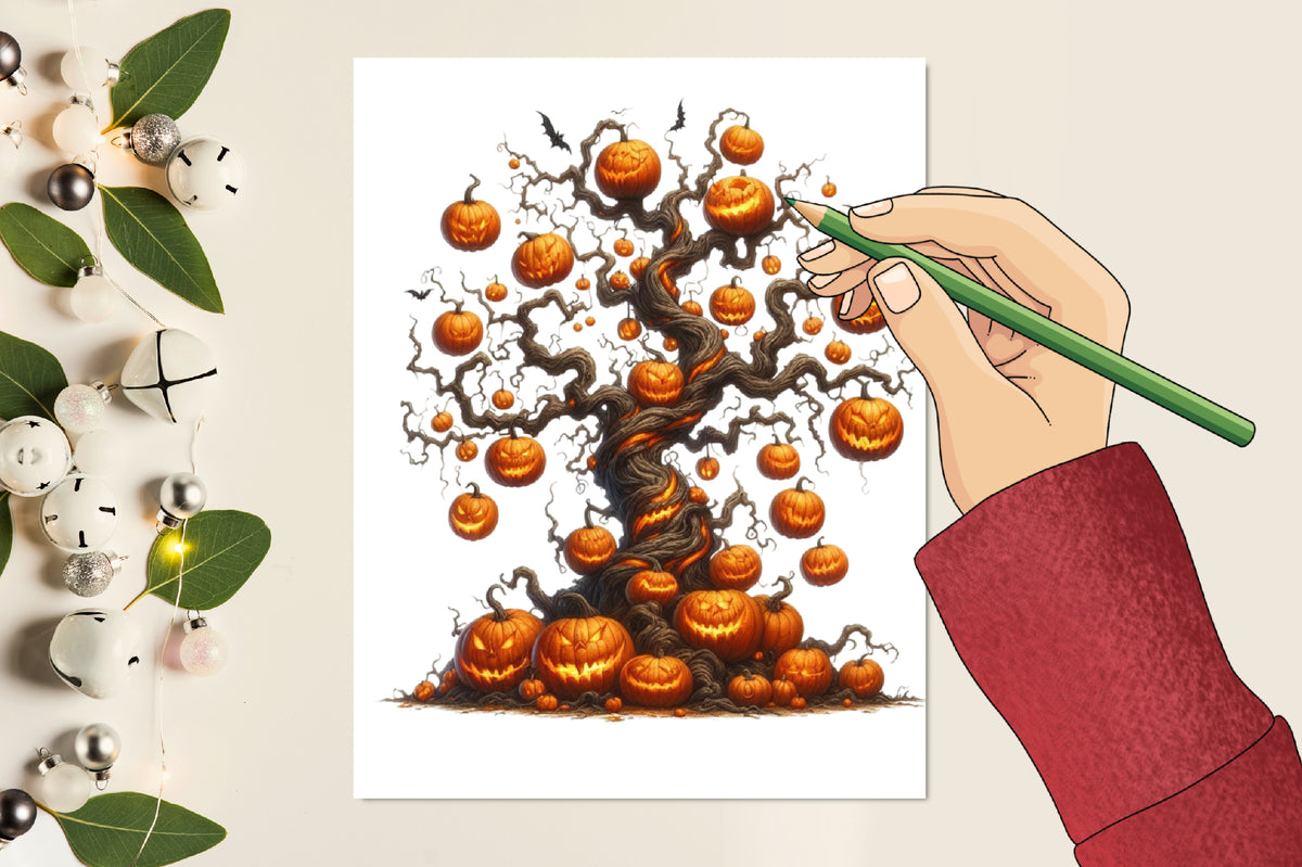 Halloween Tree with Pumpkin PNG Bundle Spooky Pumpkin Tree Clipart