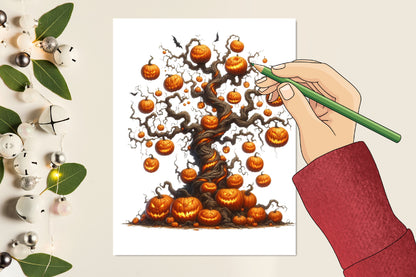 Halloween Tree with Pumpkin PNG Bundle Spooky Pumpkin Tree Clipart