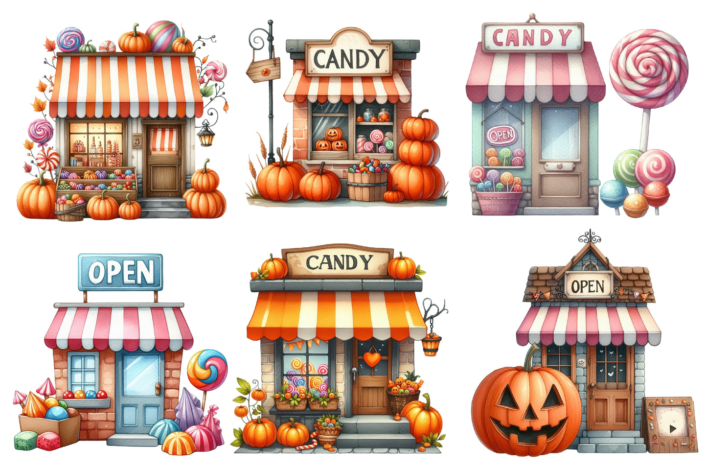 Halloween Candy Shop Clipart PNG Bundle | Cute Candy Store PNG, Halloween Shop Clipart