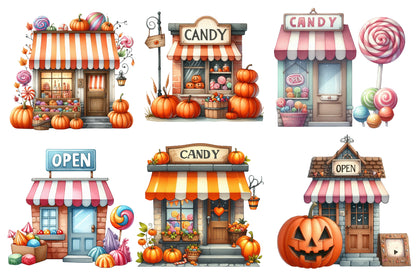 Halloween Candy Shop Clipart PNG Bundle | Cute Candy Store PNG, Halloween Shop Clipart
