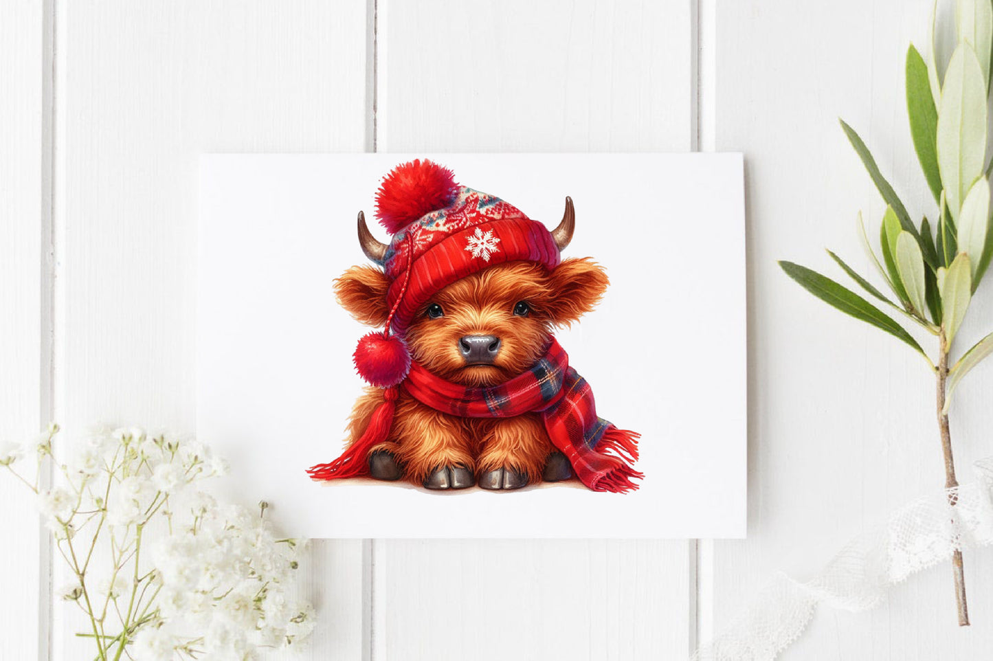 Baby Highland Cow Christmas PNG Bundle | Watercolor Highland Cow, Cute Baby Cow & Festive Christmas Clipart