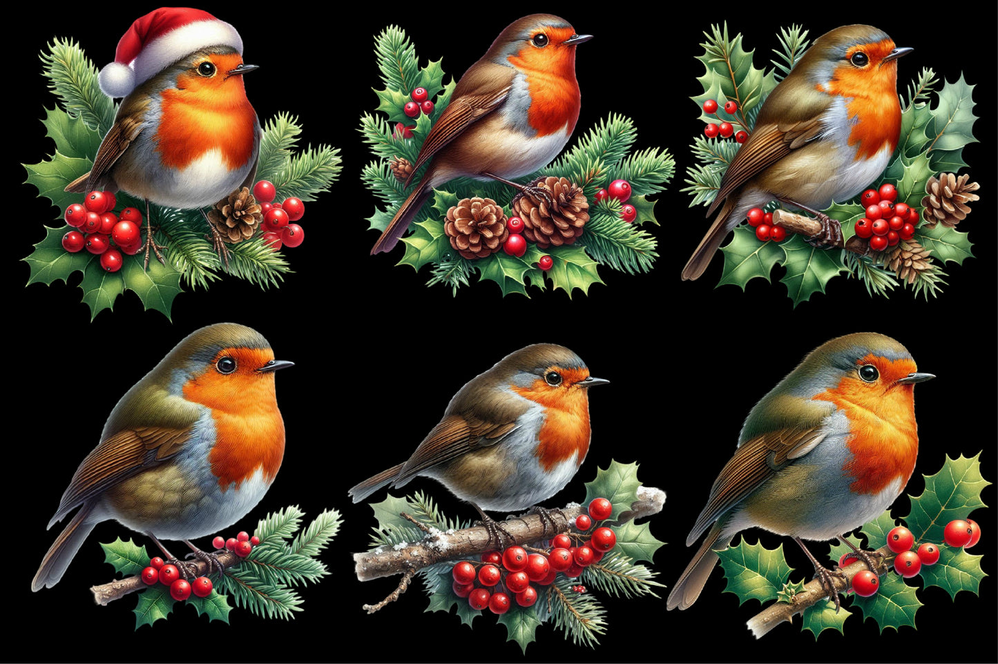 23 Christmas Robin Bird PNG Sublimation Bundle Watercolor Holiday Bird Clipart