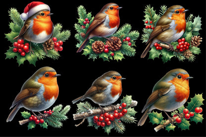 23 Christmas Robin Bird PNG Sublimation Bundle Watercolor Holiday Bird Clipart