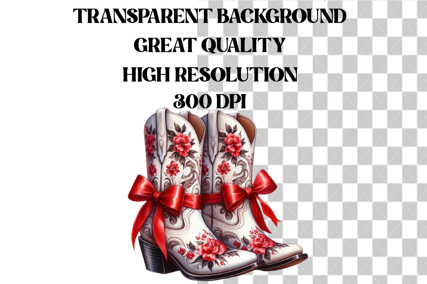 Watercolor Christmas Western Boots Clipart PNG Bundle | Floral Cowboy Boots, Red Bows & Holiday Western Designs