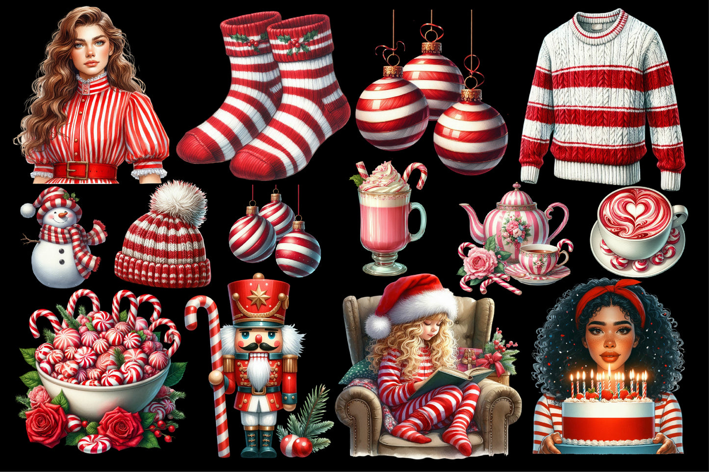 Cozy Winter Candy Cane Christmas Clipart PNG Bundle | Christmas Candy Cane & Winter Clipart