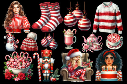 Cozy Winter Candy Cane Christmas Clipart PNG Bundle | Christmas Candy Cane & Winter Clipart