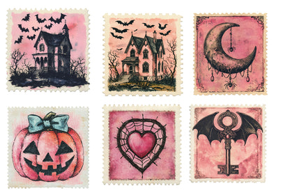 Halloween Postage Stamp PNG Bundle | Pink Gothic Halloween Clipart,