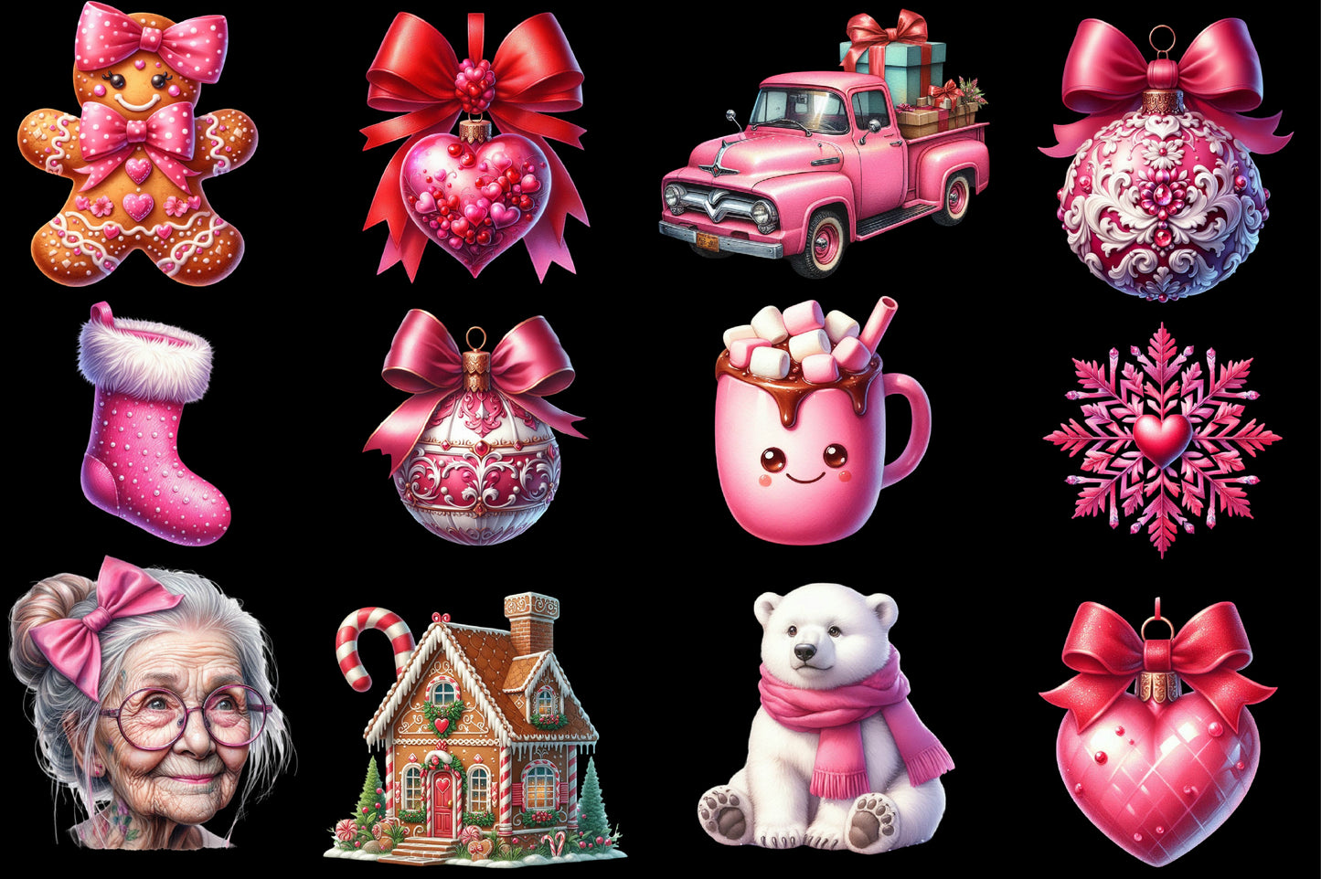 Cute Girly Christmas PNG Bundle Pink Christmas Clipart
