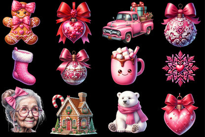Cute Girly Christmas PNG Bundle Pink Christmas Clipart