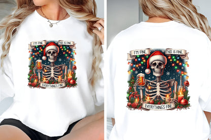 Funny Christmas Skeleton PNG Everything's Fine Santa Skull Sublimation