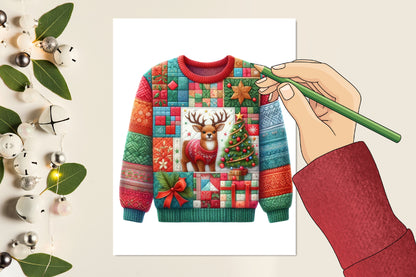Patchwork Christmas Sweater PNG Bundle Festive Ugly Christmas Sweater Sublimation