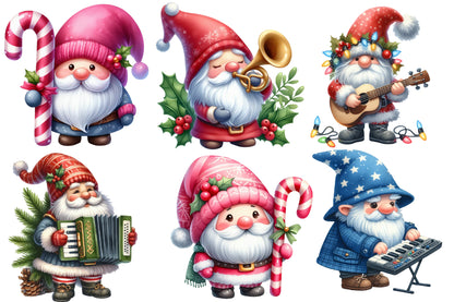 Christmas Gnome Musicians Sublimation PNG Bundle | Watercolor Musical Christmas Gnome Clipart | Holiday Music PNG