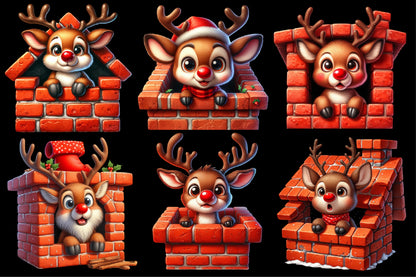 Watercolor Christmas Reindeer Clipart PNG Bundle | Cute Reindeer & Santa Holiday Designs