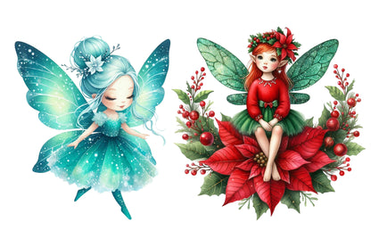 Christmas Fairies Clipart PNG Bundle | Watercolor Enchanted Christmas Fairy Clipart | Magical Holiday Sublimation PNG