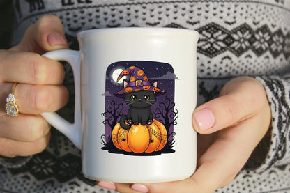 Cute Black Cat Witch Halloween Pumpkin PNG