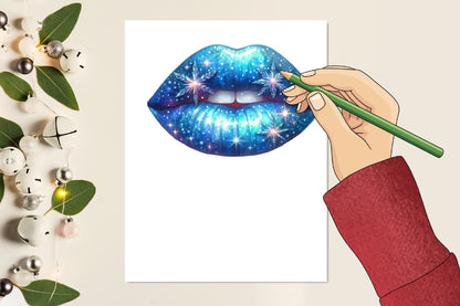 10 Christmas Lips PNG Watercolor Clipart Bundle Festive Holiday Lips