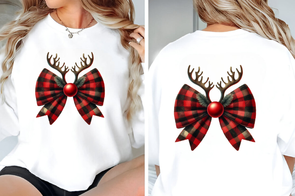 Christmas Reindeer Bow PNG Buffalo Plaid Holiday Clipart