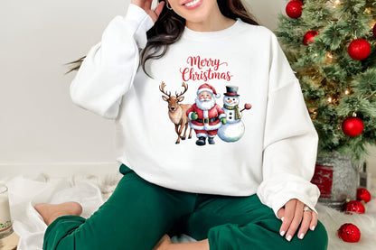 Merry Christmas Santa Reindeer Snowman PNG Cute Christmas Sublimation Design