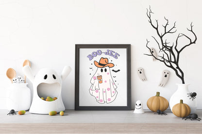 Boo-Jee Ghost PNG Halloween Pink Cowboy Ghost Coffee Western Clipart