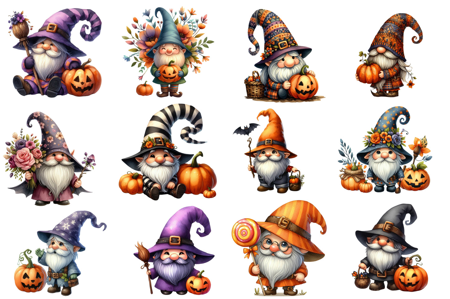 Halloween Gnomes Clipart PNG | Cute Witch Gnome PNG, Fall Gnome Clipart,