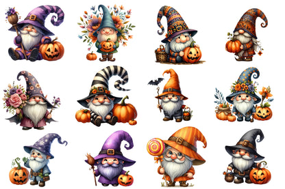 Halloween Gnomes Clipart PNG | Cute Witch Gnome PNG, Fall Gnome Clipart,