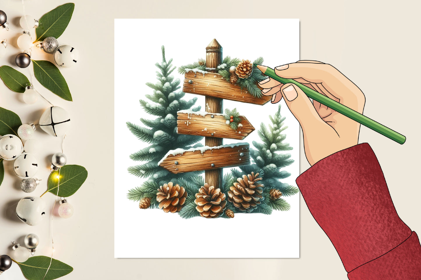 Watercolor Christmas Wooden Signs PNG Bundle Rustic Holiday Signs