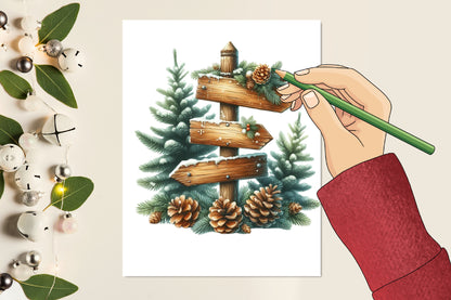 Watercolor Christmas Wooden Signs PNG Bundle Rustic Holiday Signs