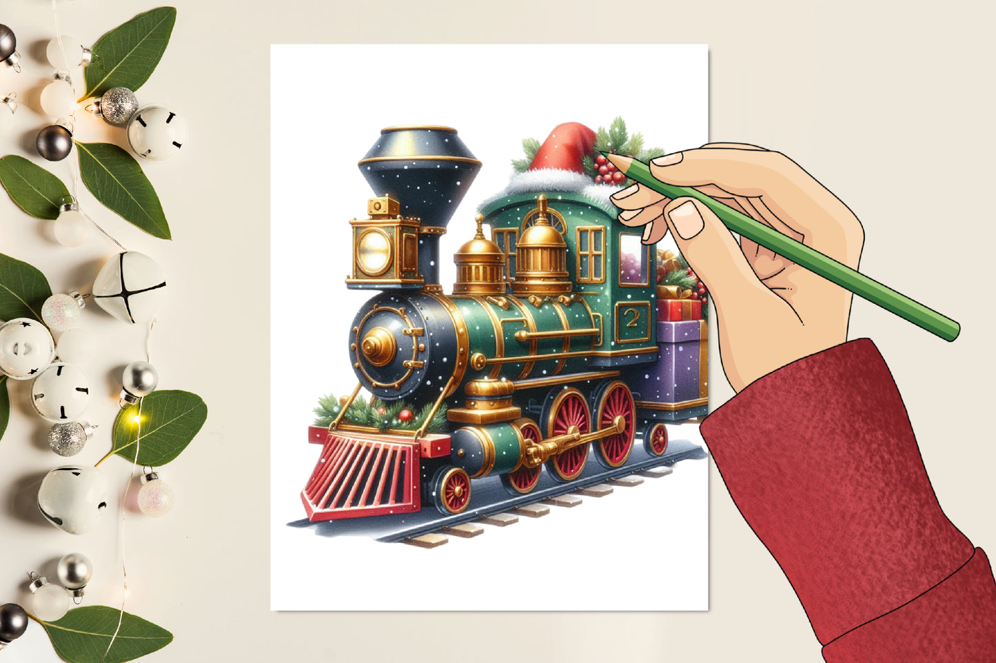 Watercolor Christmas Train PNG Bundle 29 Festive Train Clipart