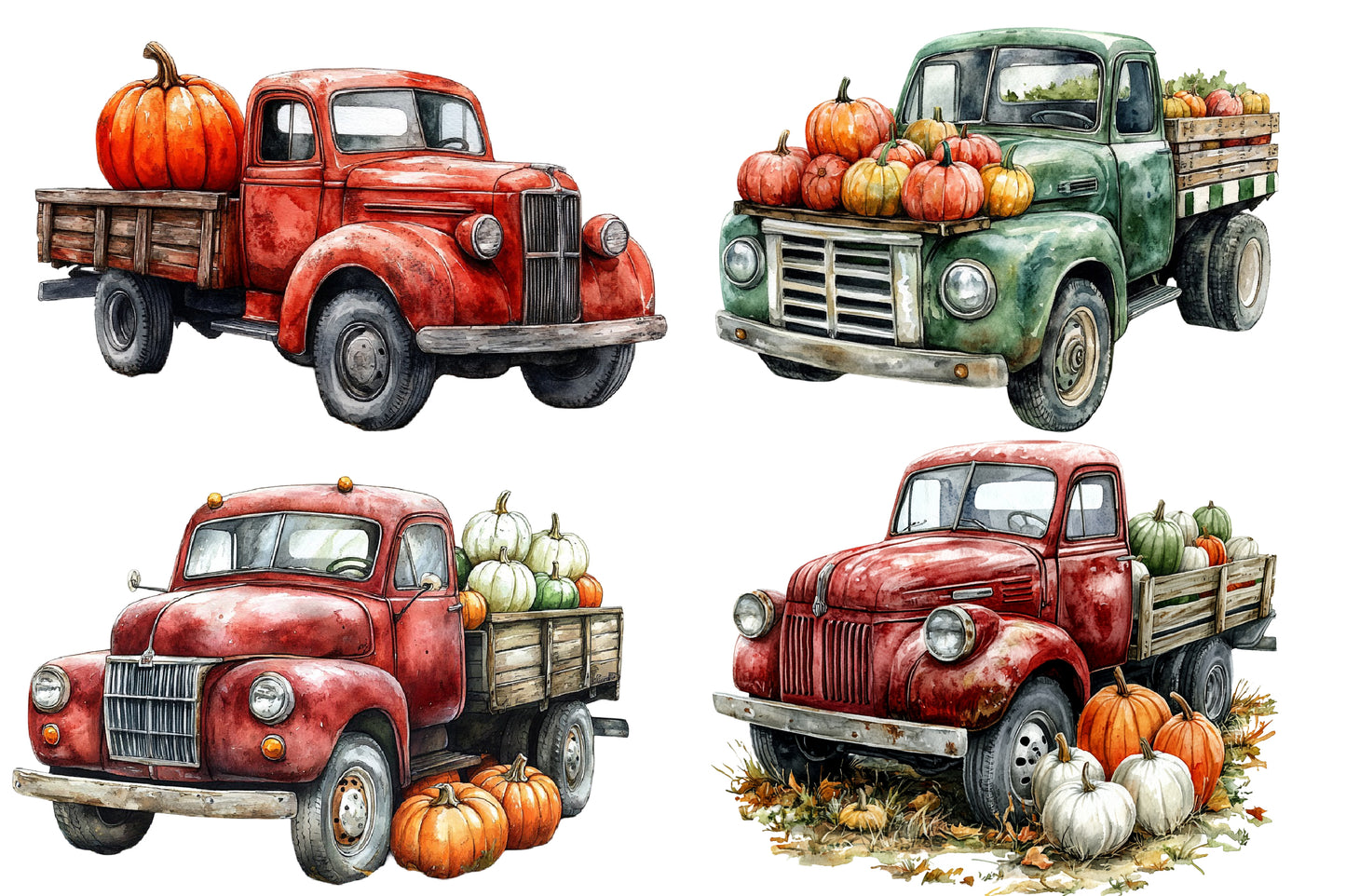 Fall Vintage Truck PNG Bundle | Retro Pickup Truck Clipart, Pumpkin Truck PNG