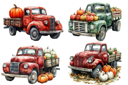 Fall Vintage Truck PNG Bundle | Retro Pickup Truck Clipart, Pumpkin Truck PNG