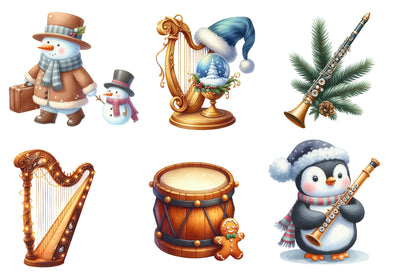 Christmas Music Clipart PNG Bundle | Watercolor Festive Christmas Music Clipart | Holiday Musical Sublimation PNG