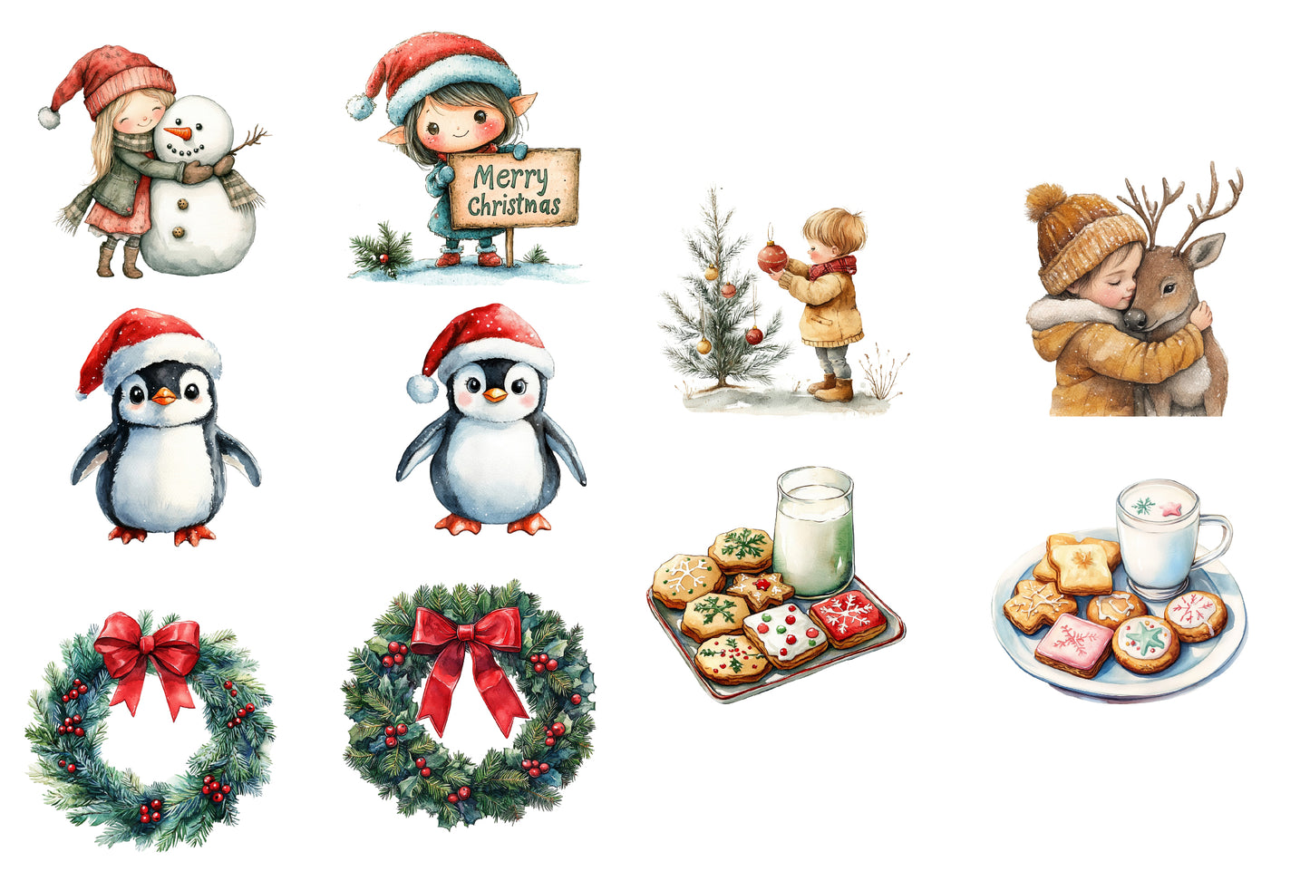 Christmas Elf Watercolor Clipart PNG Bundle | Cute Holiday Elf Watercolor Clipart | Christmas Sublimation PNG
