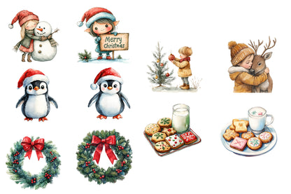 Christmas Elf Watercolor Clipart PNG Bundle | Cute Holiday Elf Watercolor Clipart | Christmas Sublimation PNG