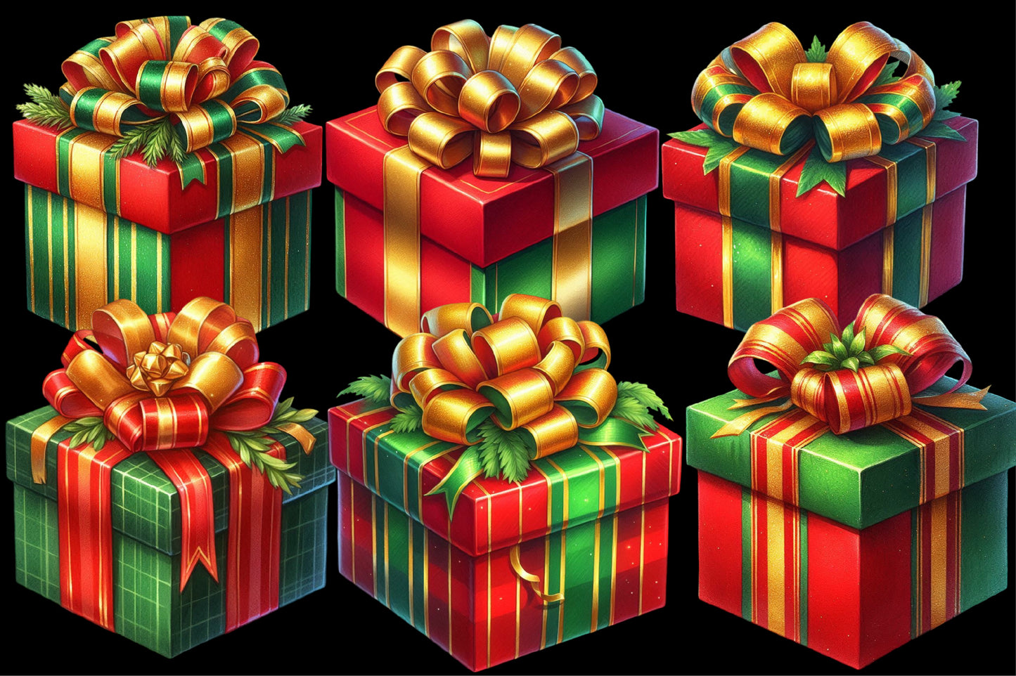 Watercolor Christmas Gifts Box Clipart PNG Bundle | Holiday Present & Gift Boxes