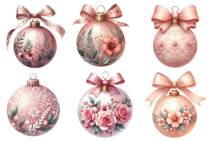 Christmas Ornaments Clipart PNG Bundle | Watercolor Festive Christmas Ornament Clipart | Holiday Ornament Sublimation PNG