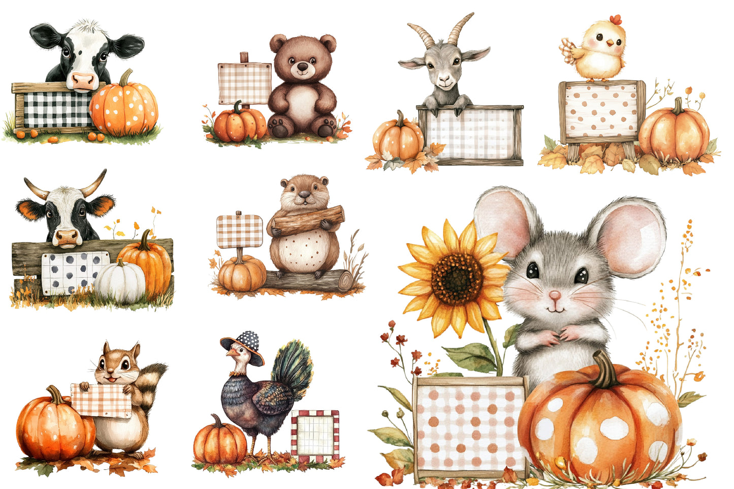 Autumn Fall Sublimation Clipart PNG Bundle | Watercolor Cozy Harvest Clipart | Rustic Fall Season PNG