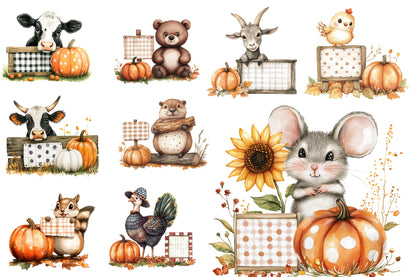 Autumn Fall Sublimation Clipart PNG Bundle | Watercolor Cozy Harvest Clipart | Rustic Fall Season PNG